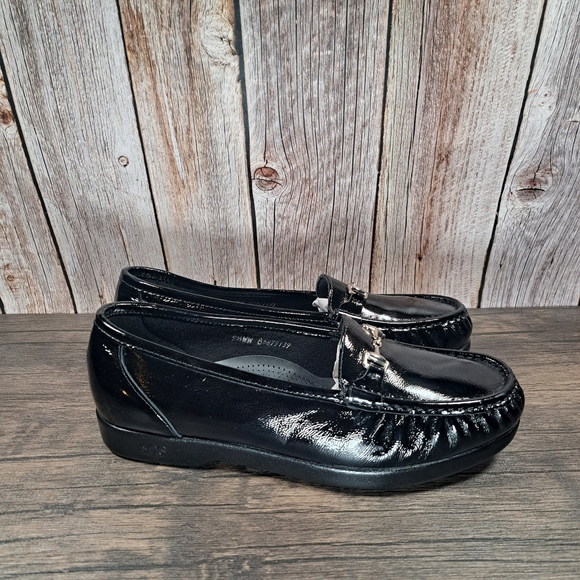SAS Patent Leather Moc Loafer Slip On Black Women's 9.5 WW Tripad - Picture 3 of 9